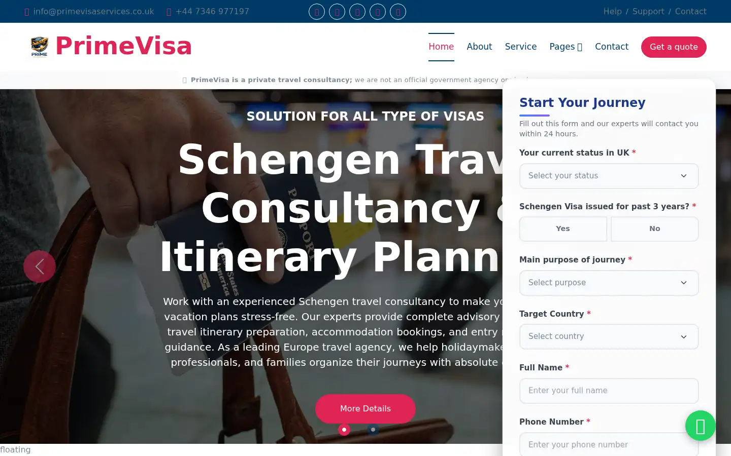 Screenshot of primevisaservices.co.uk