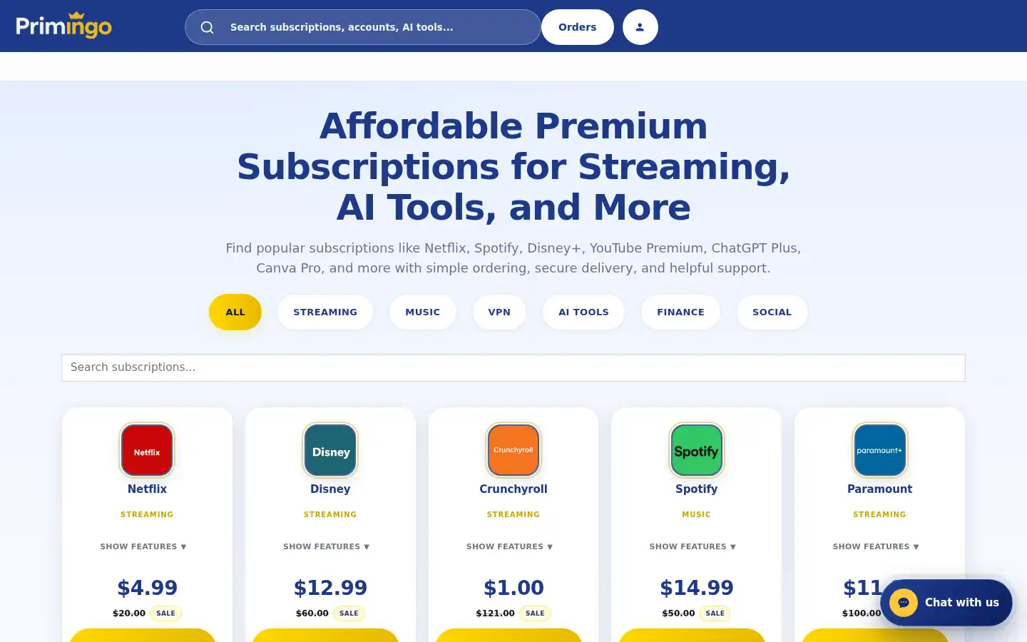 Screenshot of primingo.com