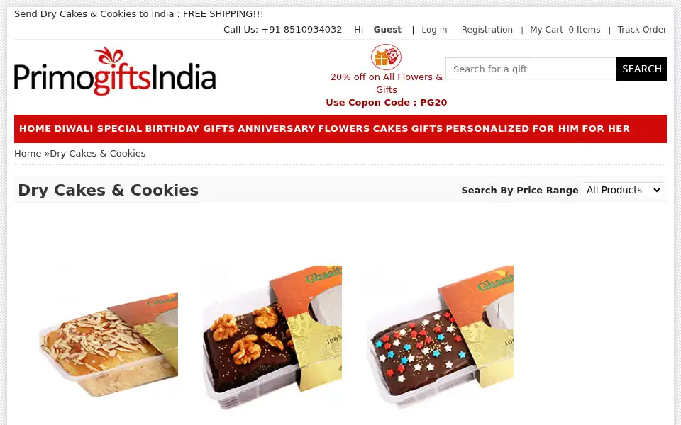 Screenshot of primogiftsindia.com