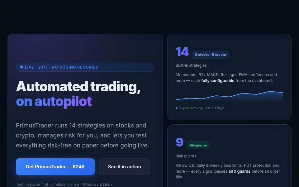 Screenshot of primustrader.com