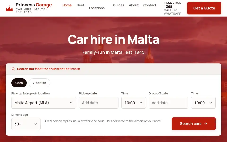 Screenshot of princesscarhire.com