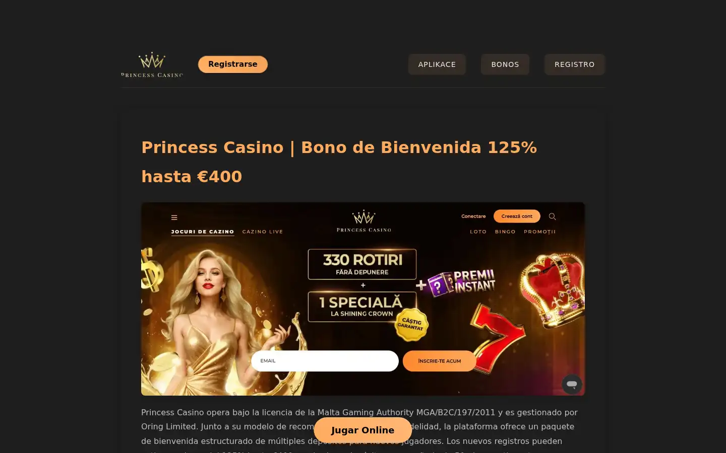 Screenshot of princesscasino.es