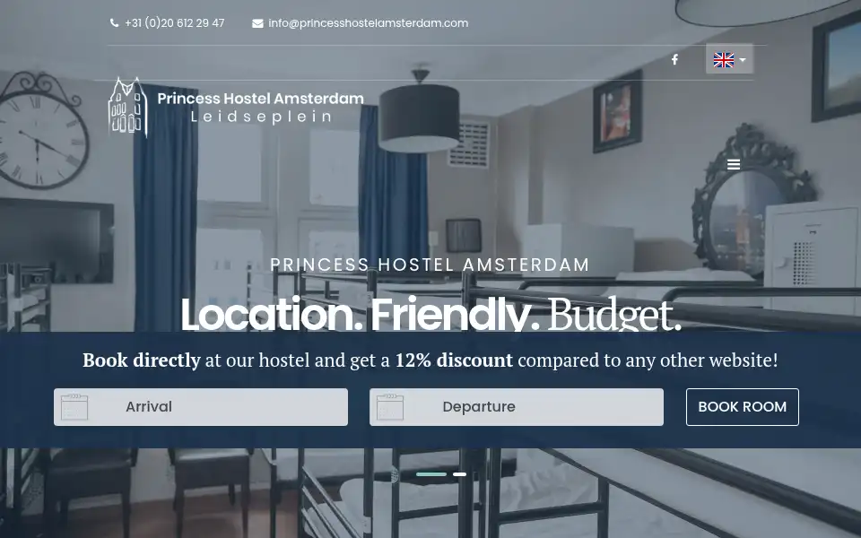 Screenshot of princesshostelamsterdam.com