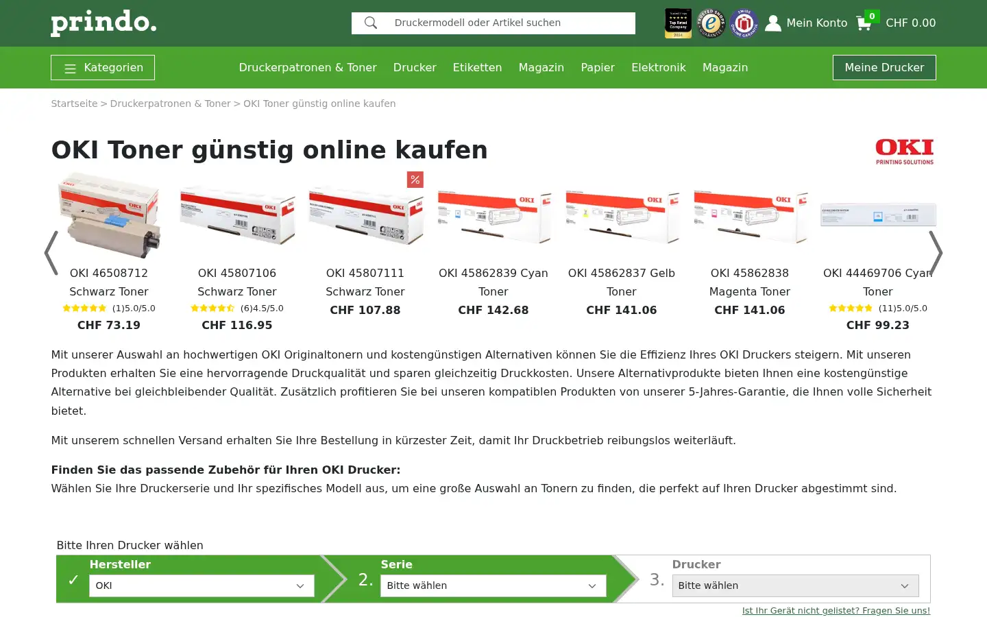 Screenshot of prindo.ch