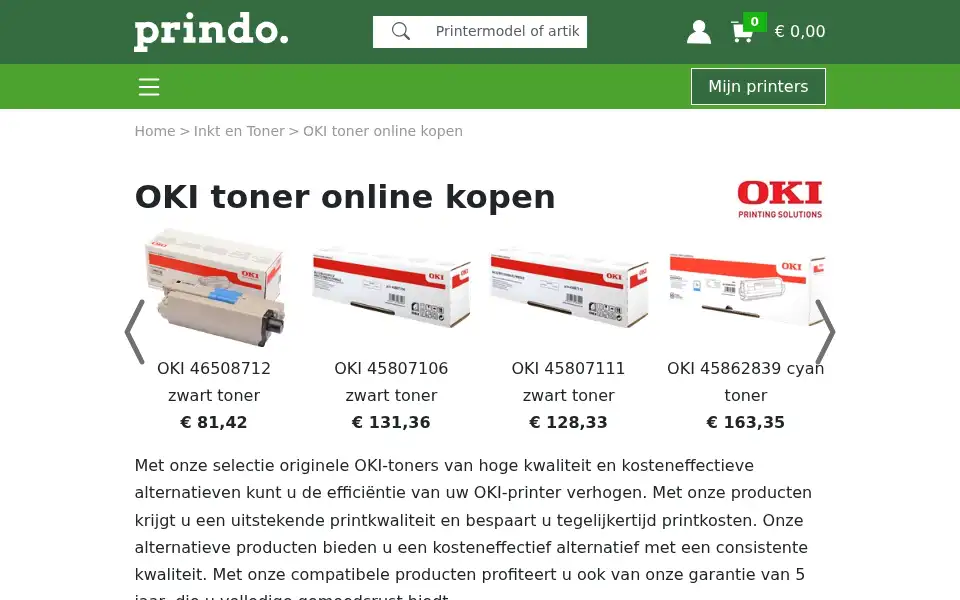 Screenshot of prindo.nl