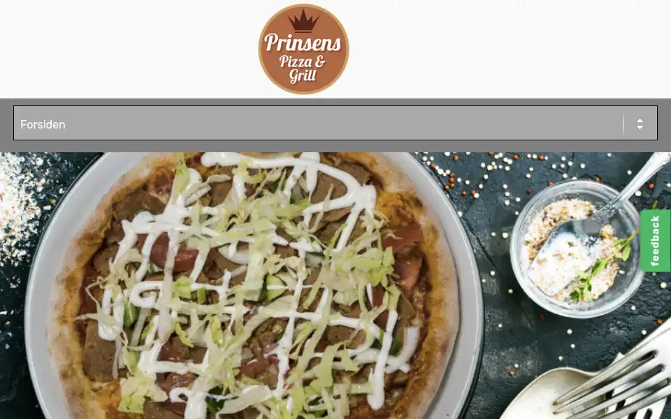 Screenshot of prinsenspizza.dk