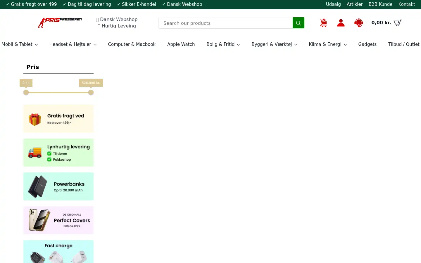 Screenshot of prispresseren.dk