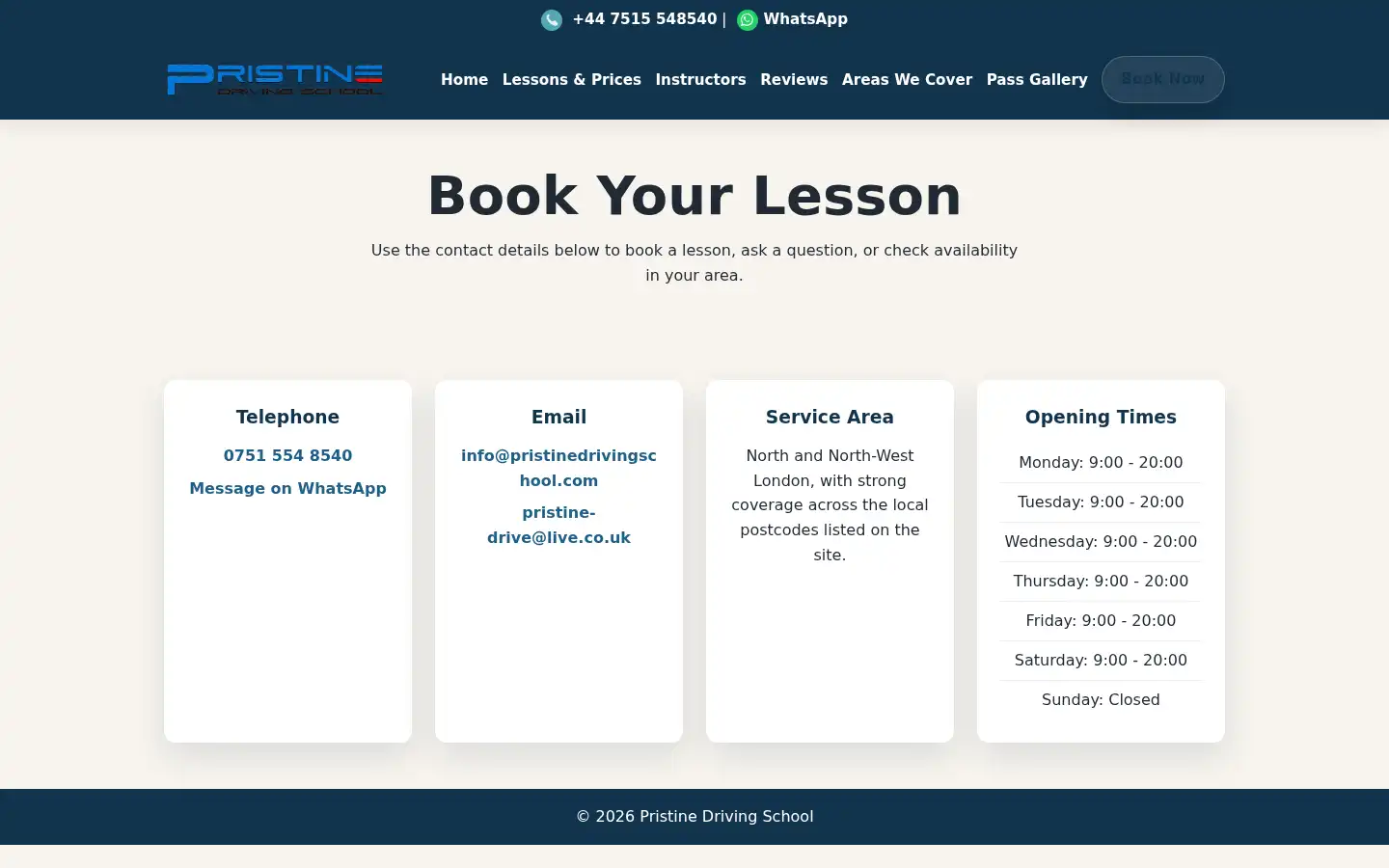 Screenshot of pristinedrivingschool.com