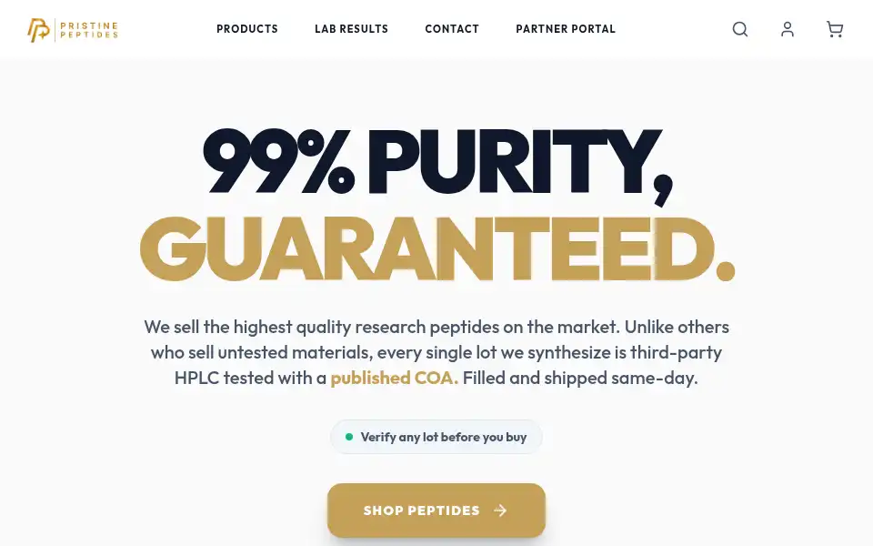 Screenshot of pristinepeptides.co.uk