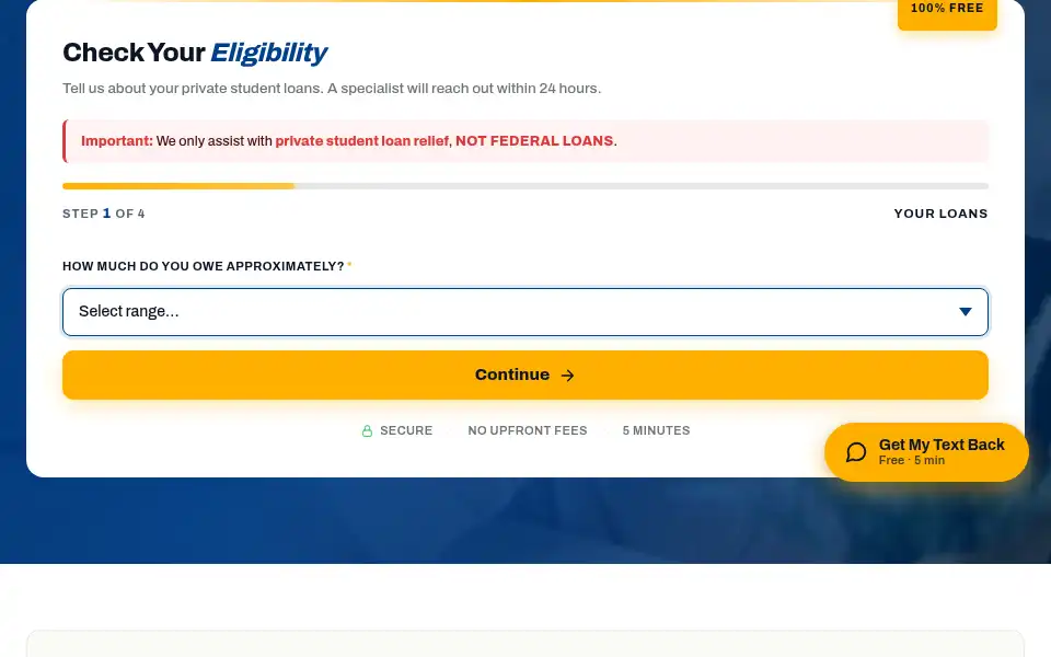 Screenshot of privatestudentrelief.com