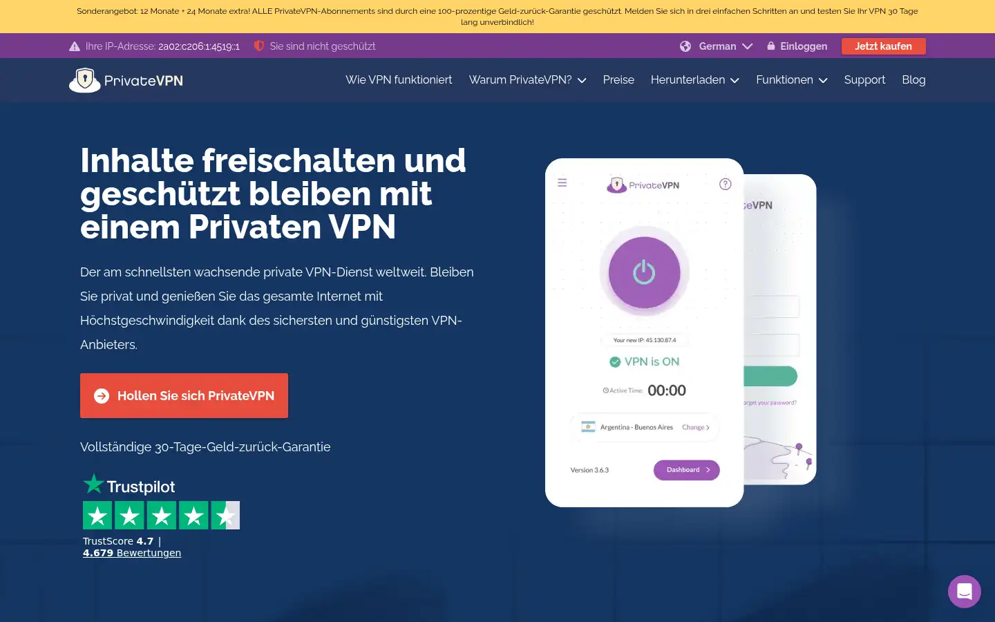 Screenshot of privatevpn.com