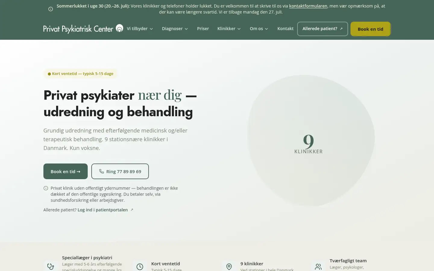 Screenshot of privatpsykiatriskcenter.dk