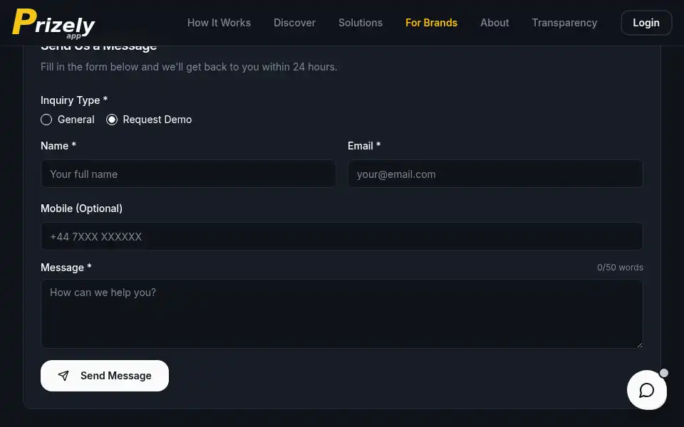 Screenshot of prizelyapp.com