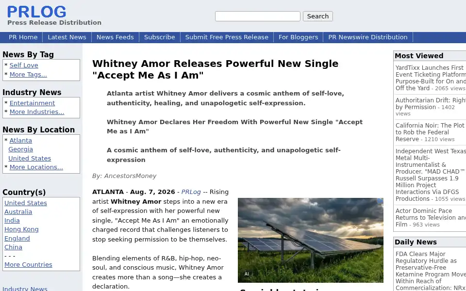 Screenshot of prlog.org