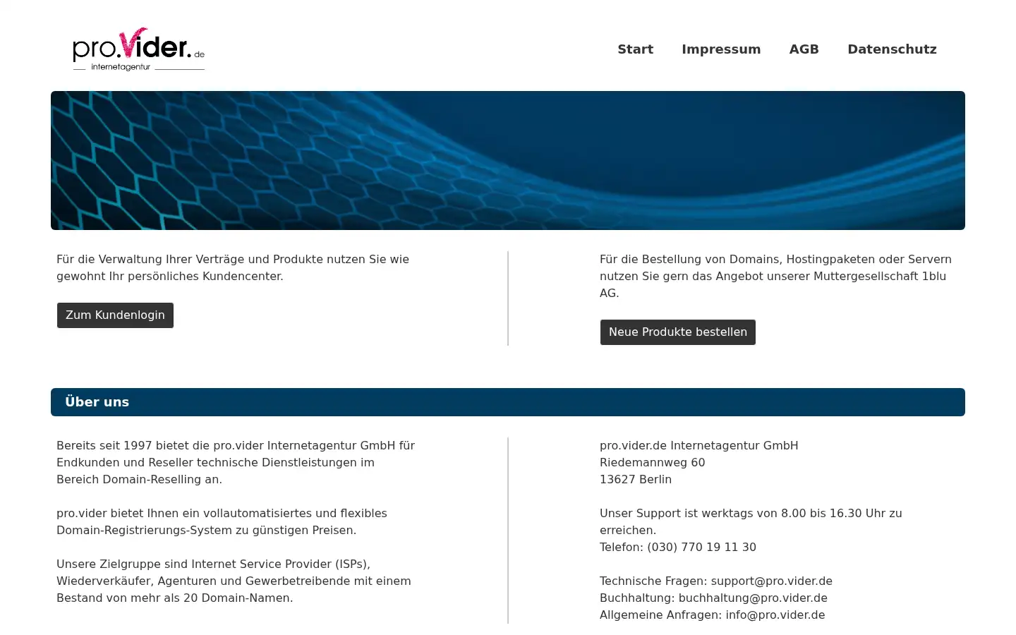 Screenshot of pro.vider.de