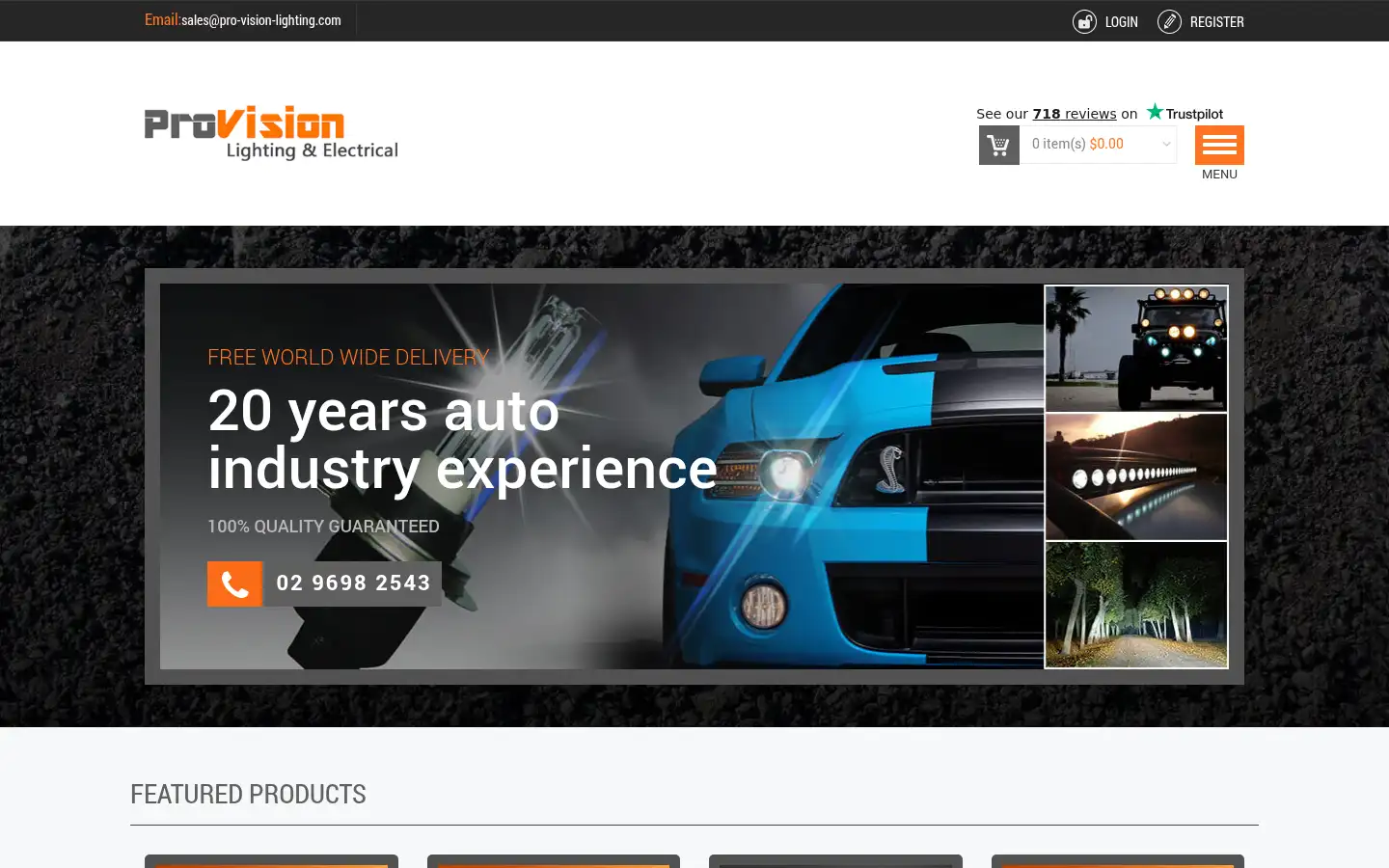 Screenshot of pro-vision-lighting.com