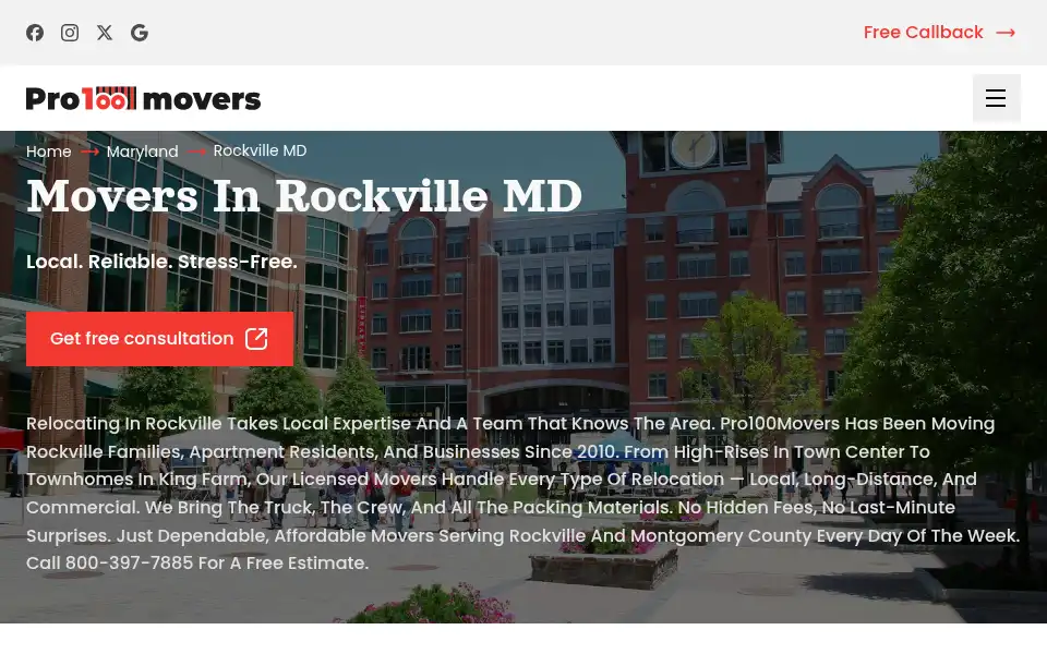 Screenshot of pro100movers.com