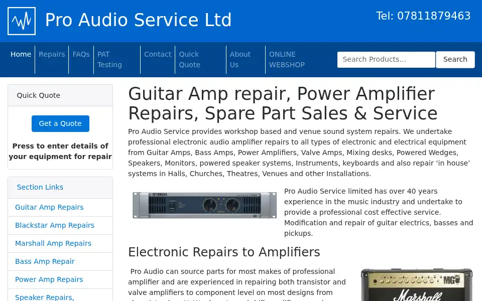 Screenshot of proaudioservice.co.uk