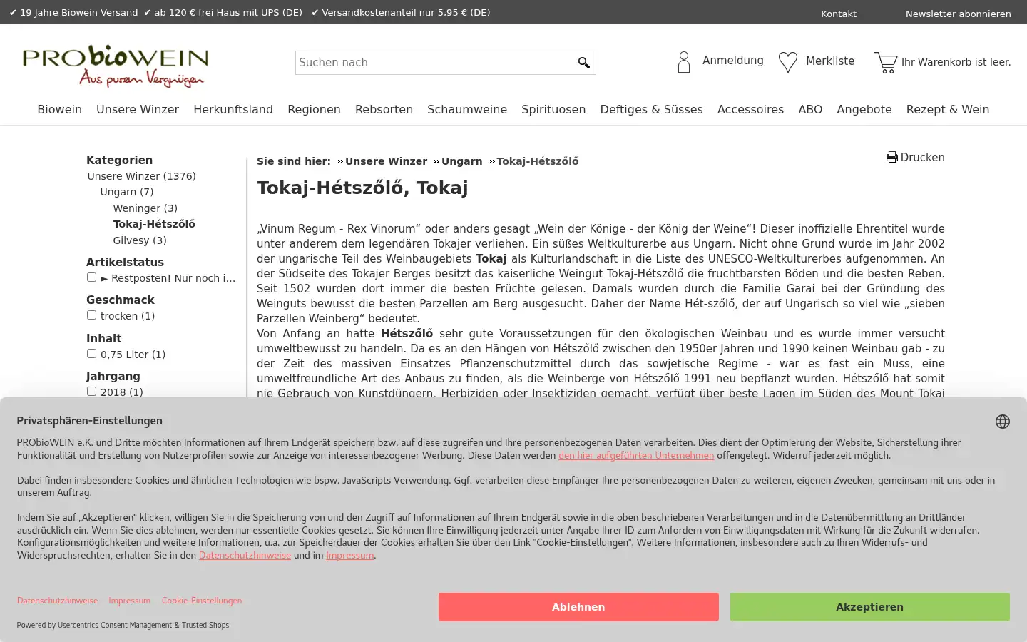 Screenshot of probiowein.de