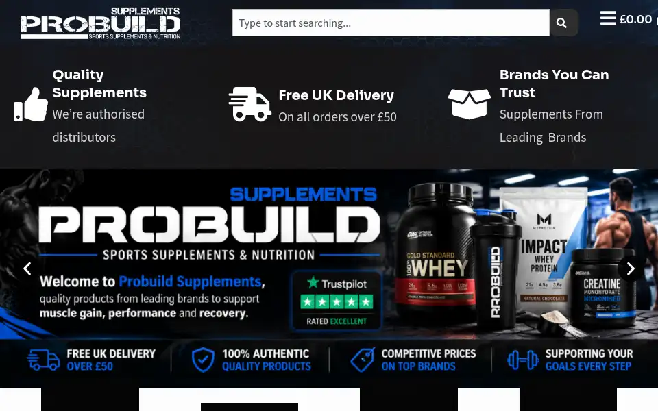 Screenshot of probuildsupplements.co.uk
