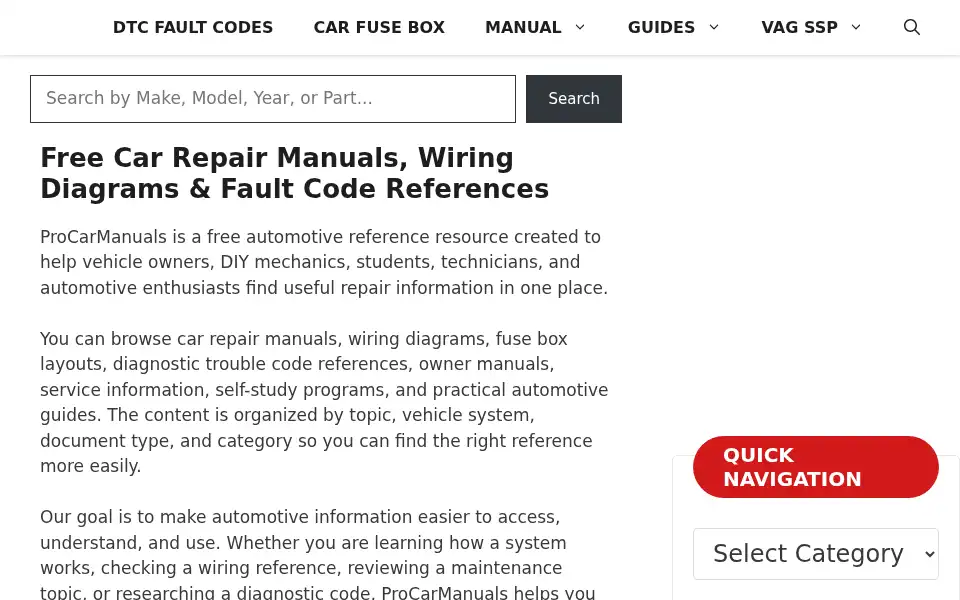 Screenshot of procarmanuals.com