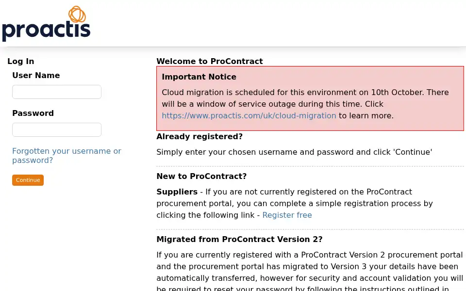 Screenshot of procontract.due-north.com