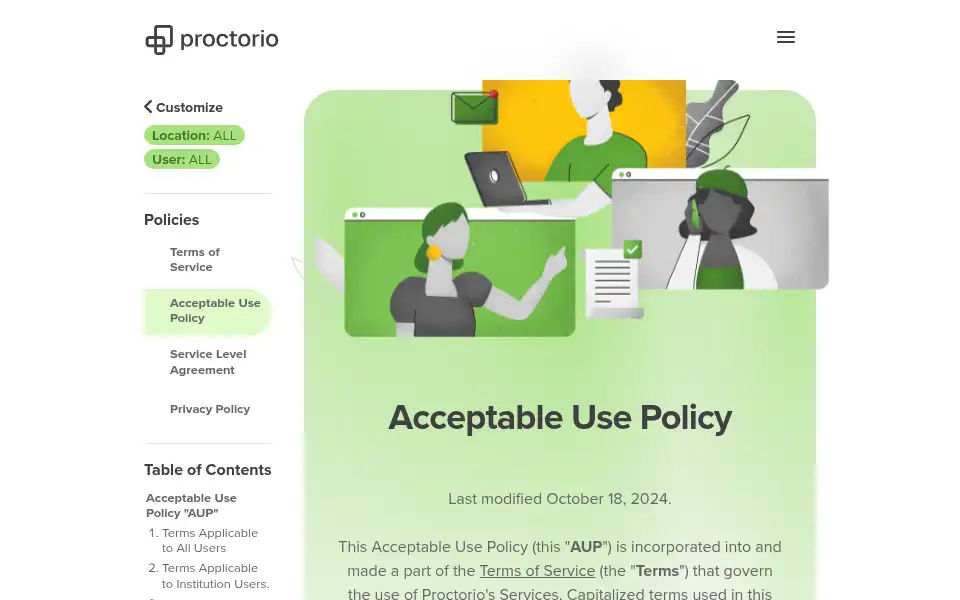 Screenshot of proctorio.com