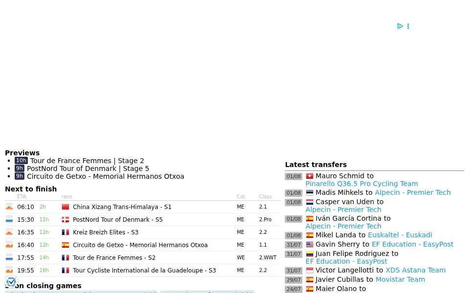 Screenshot of procyclingstats.com