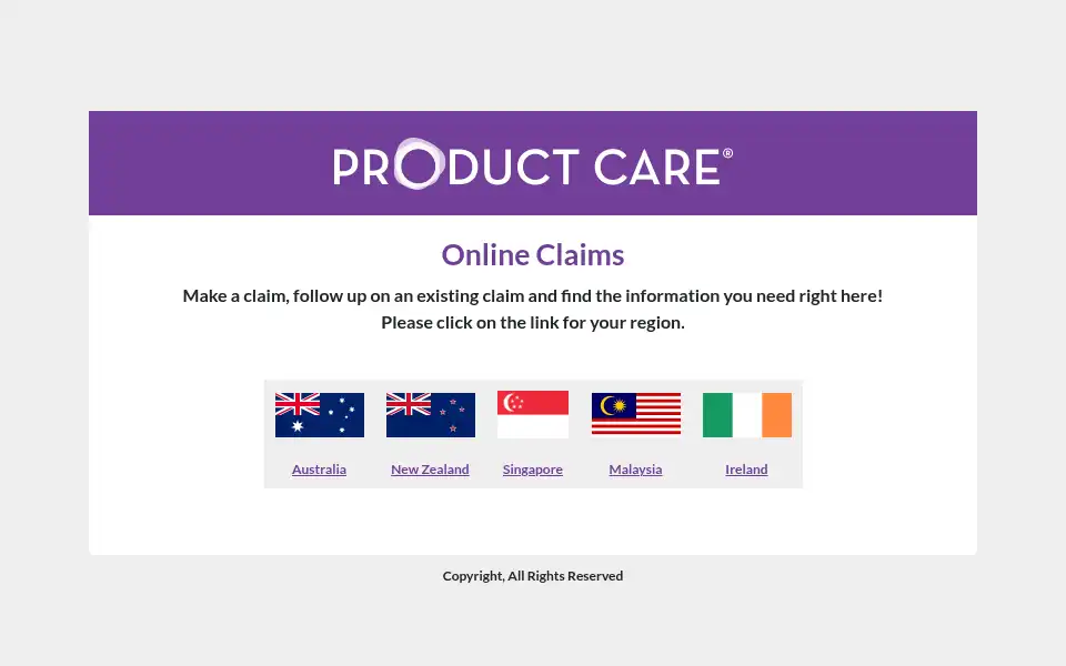 Screenshot of productcareclaims.com
