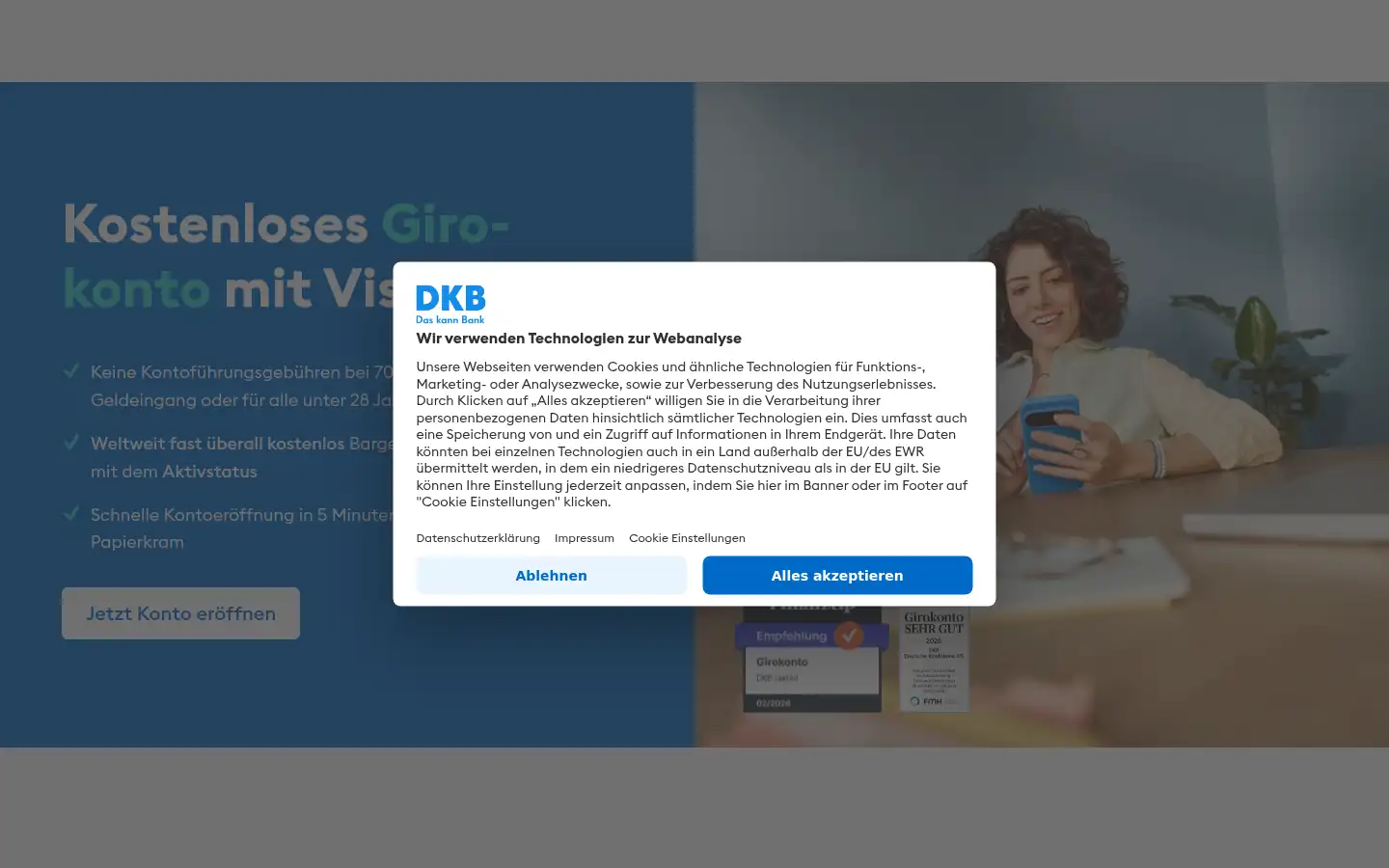 Screenshot of produkte.dkb.de