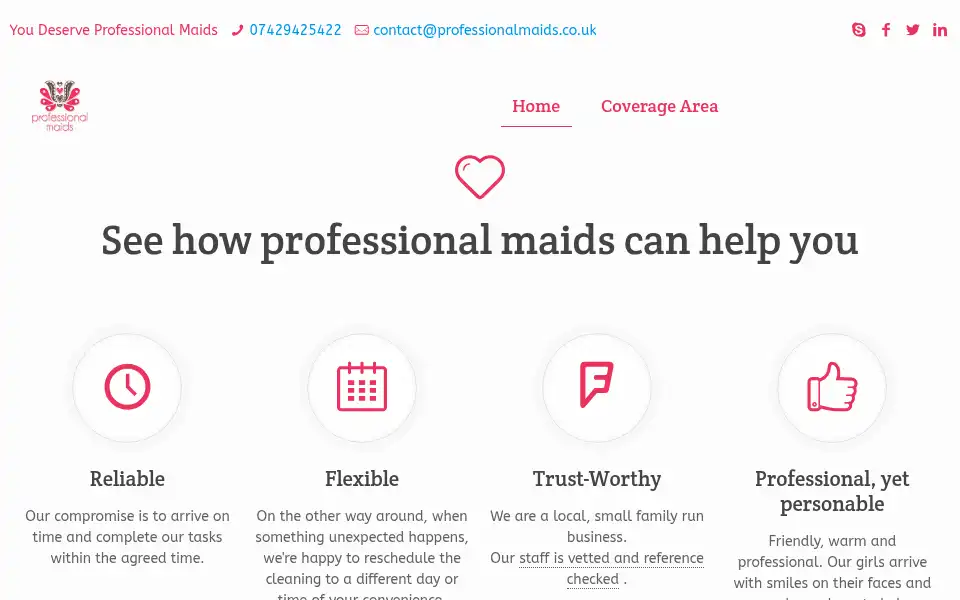 Screenshot of professionalmaids.co.uk