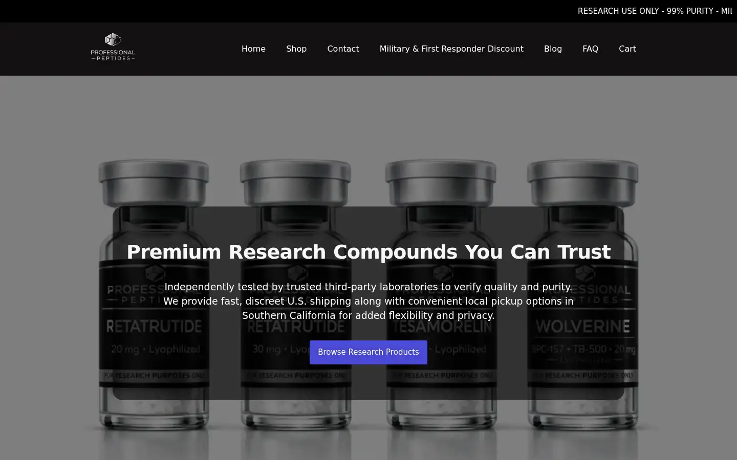Screenshot of professionalpeptides.shop