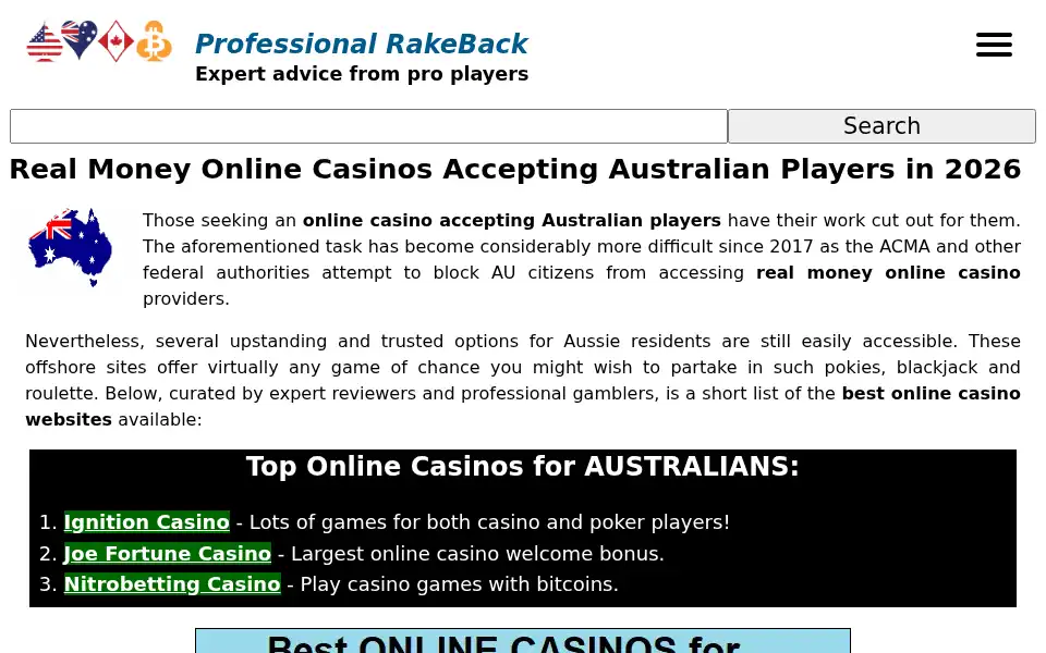 Screenshot of professionalrakeback.com