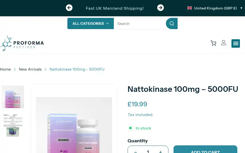 Screenshot of proformapeptides.co.uk