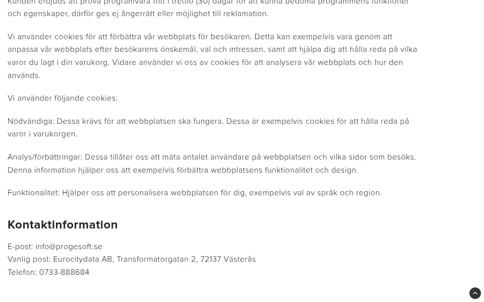 Screenshot of progesoft.se