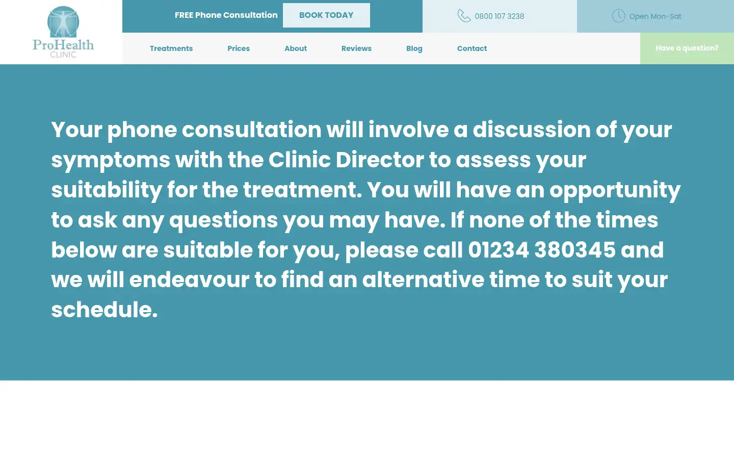 Screenshot of prohealthclinic.co.uk