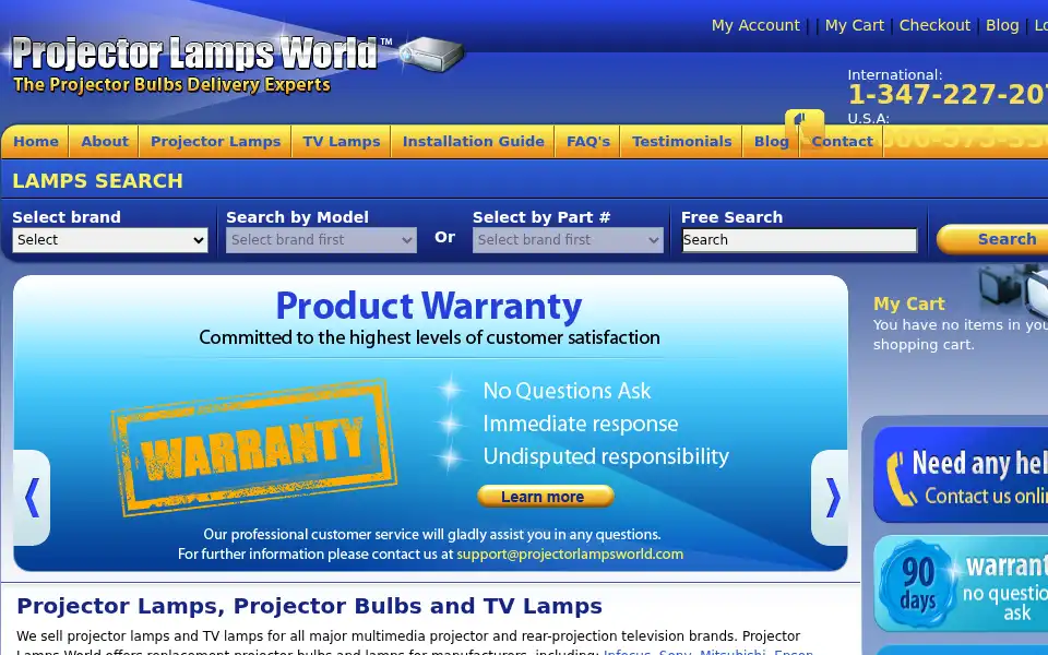 Screenshot of projectorlampsworld.com