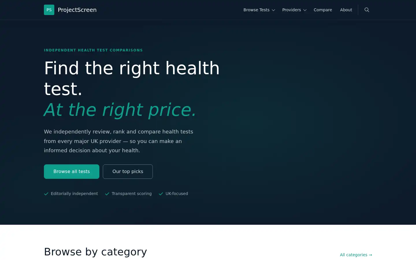 Screenshot of projectscreen.co.uk