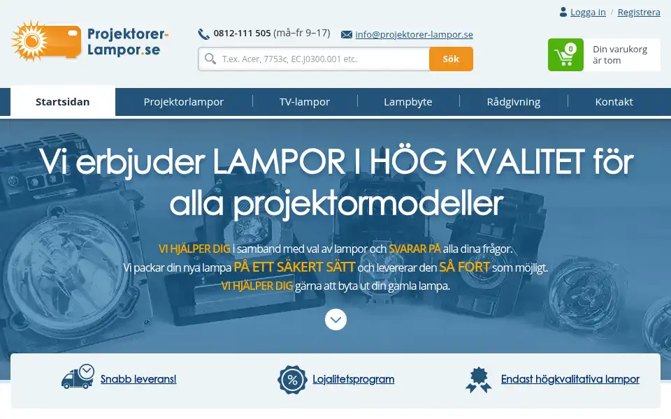 Screenshot of projektorer-lampor.se