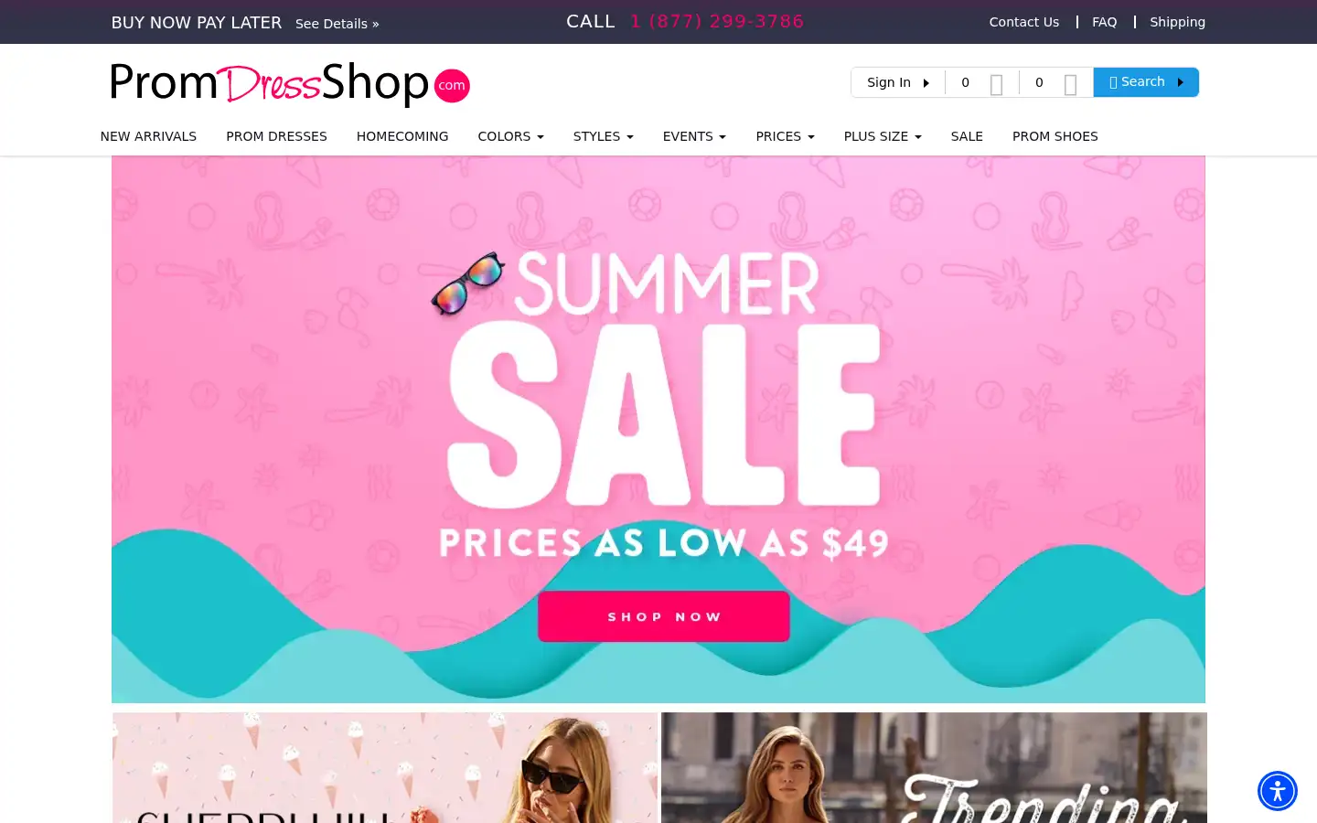 Screenshot of promdressshop.com