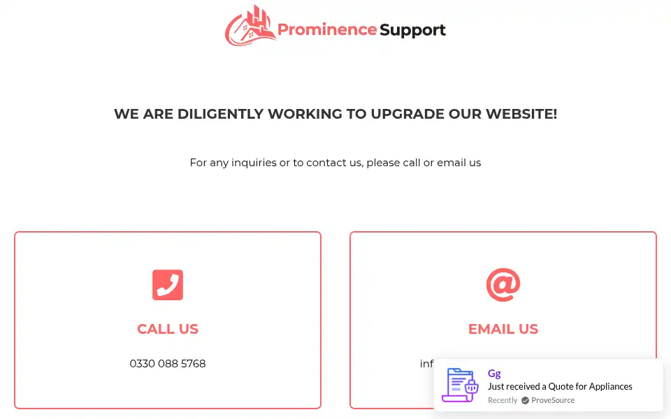 Screenshot of prominencesupport.co.uk