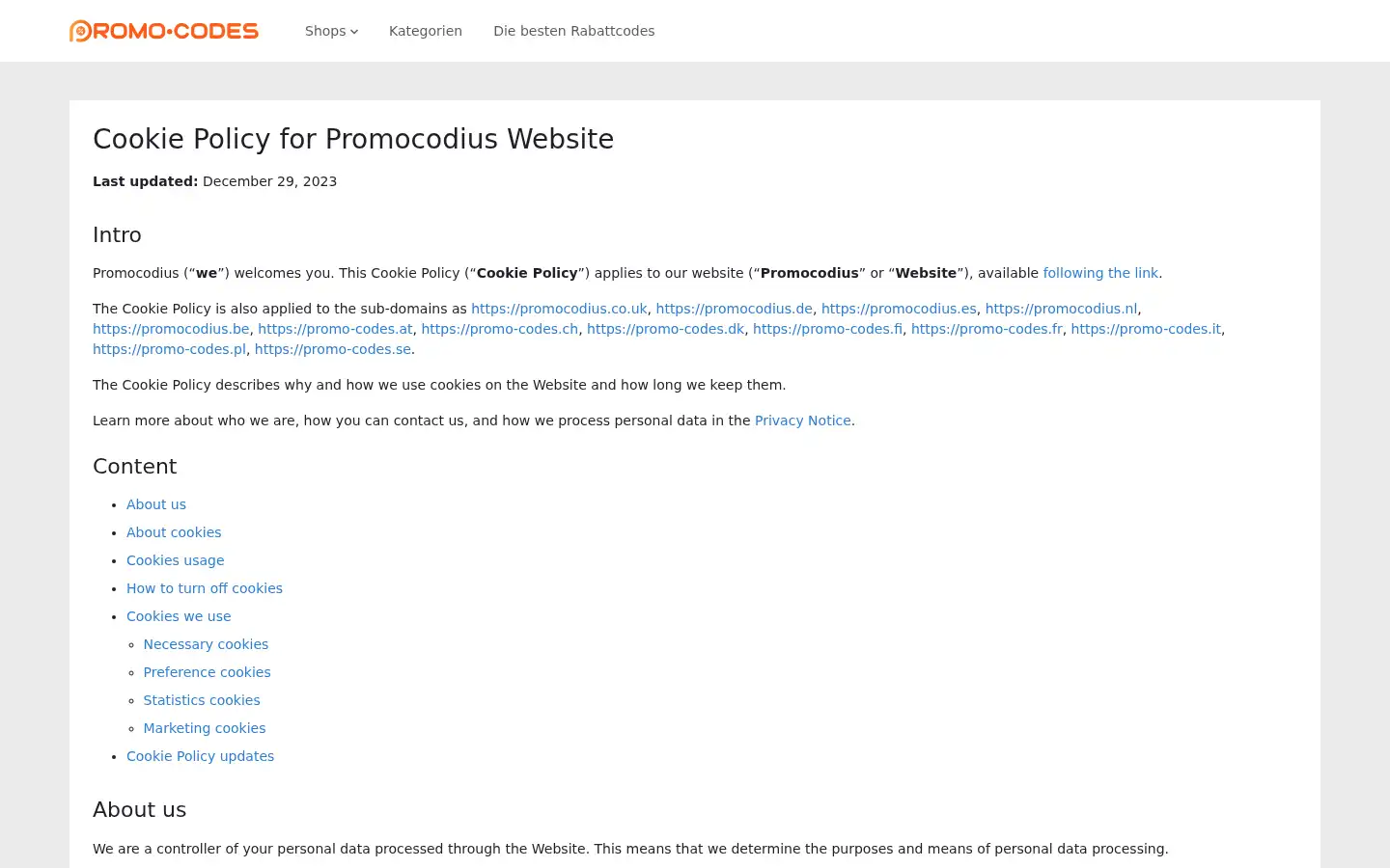 Screenshot of promo-codes.ch