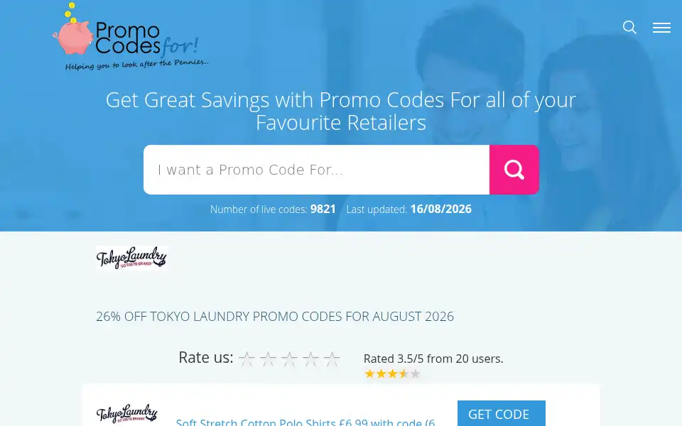Screenshot of promocodesfor.co.uk