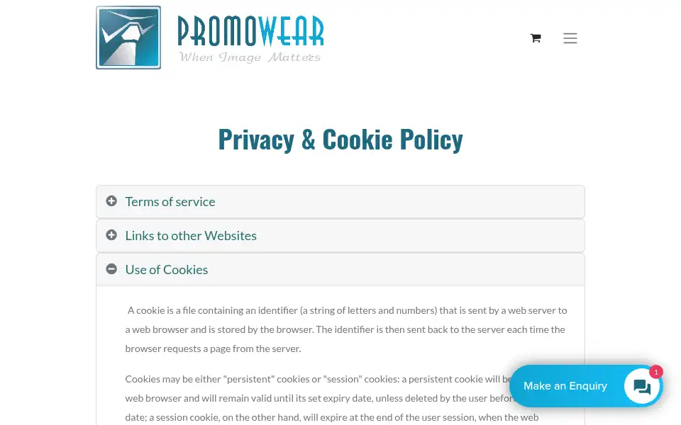 Screenshot of promowear.ie