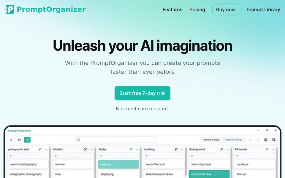 Screenshot of prompt-organizer.com