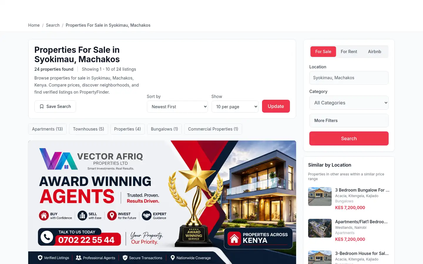 Screenshot of propertyfinder.ke