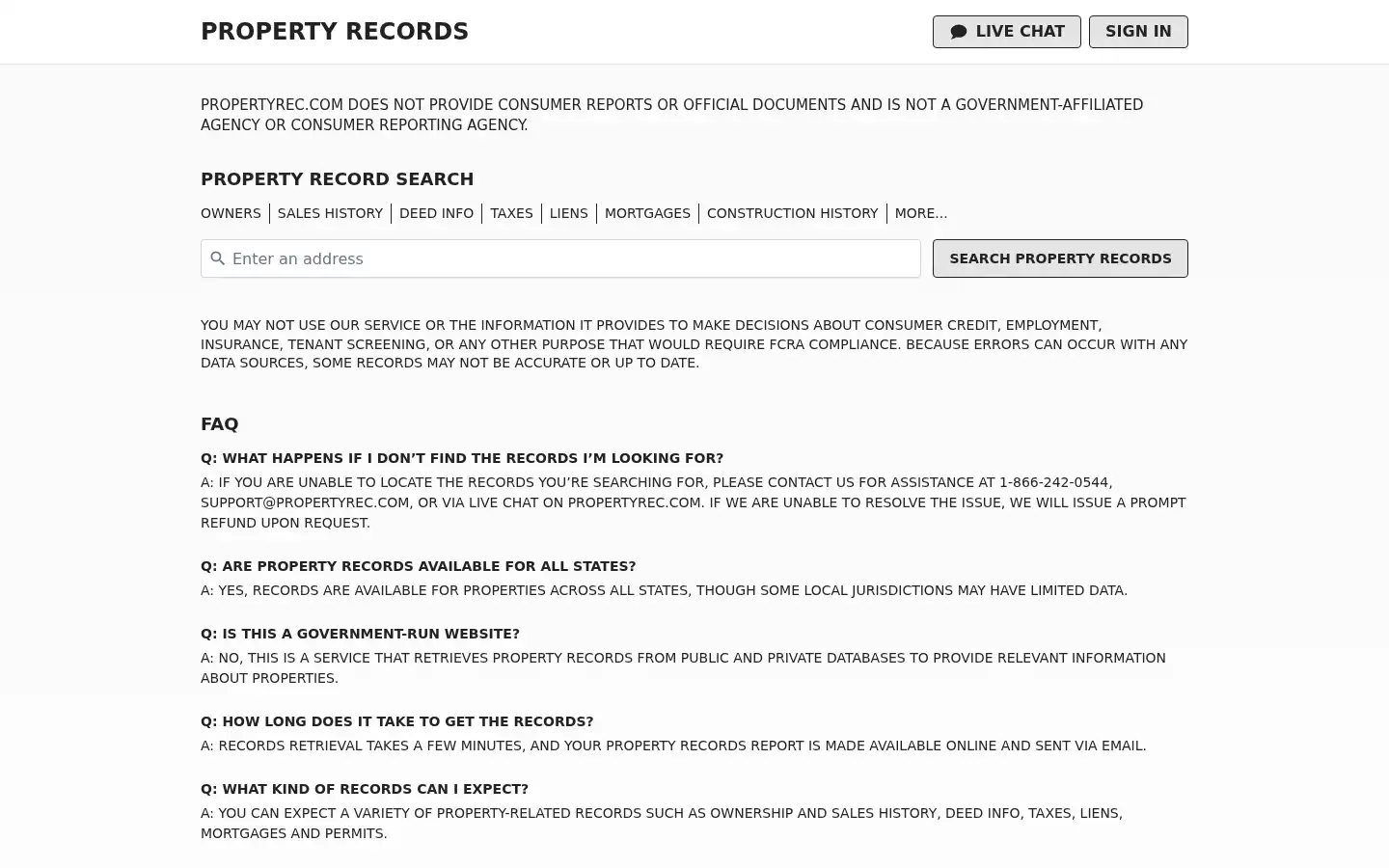 Screenshot of propertyrec.com