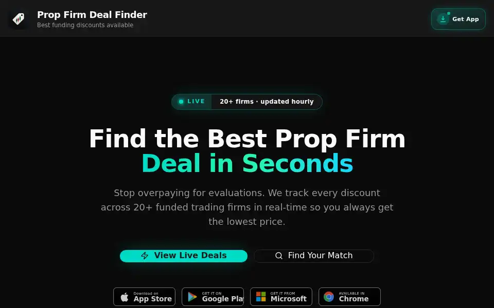 Screenshot of propfirmdealfinder.com