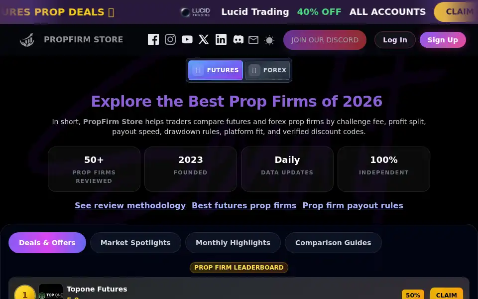 Screenshot of propfirmstore.com