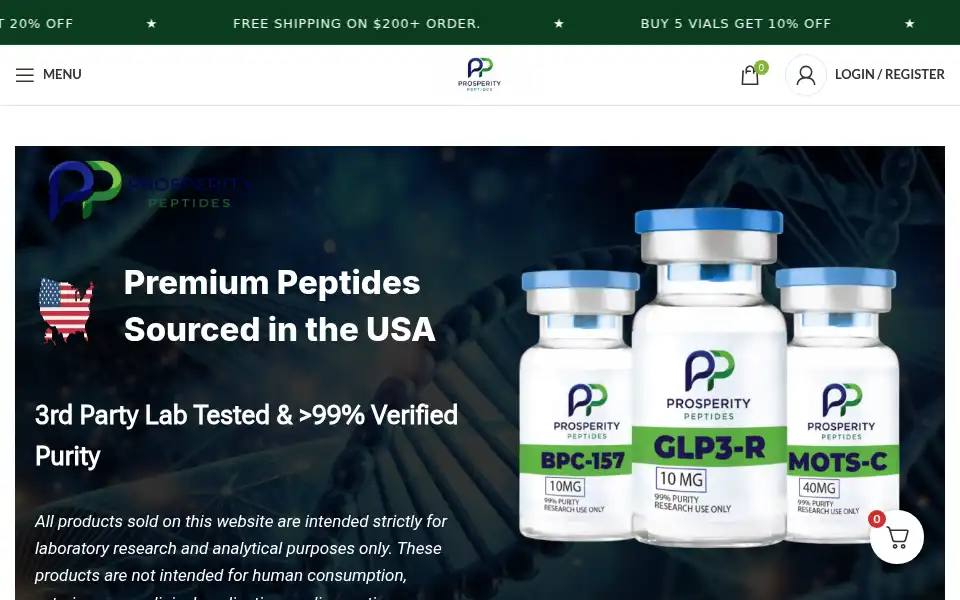Screenshot of prosperitypeptides.com